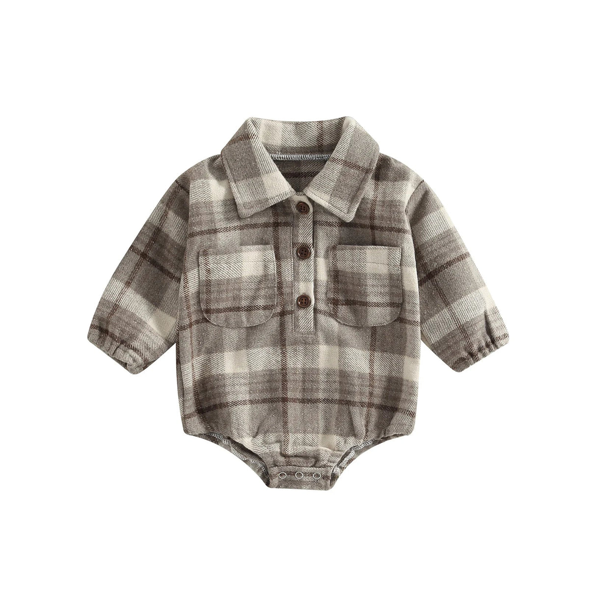 Citgeett Autumn Infant Baby Boy Bodysuit Buttons Lapel Long Sleeve Plaid Pattern Jumpsuit Pockets Fall Clothes