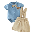 IURNXB Baby Boys 2Pcs Gentleman Outfits Infant Bear Print Short Sleeve Bodysuit & Suspender Shorts Set Casual Wear 1-18M