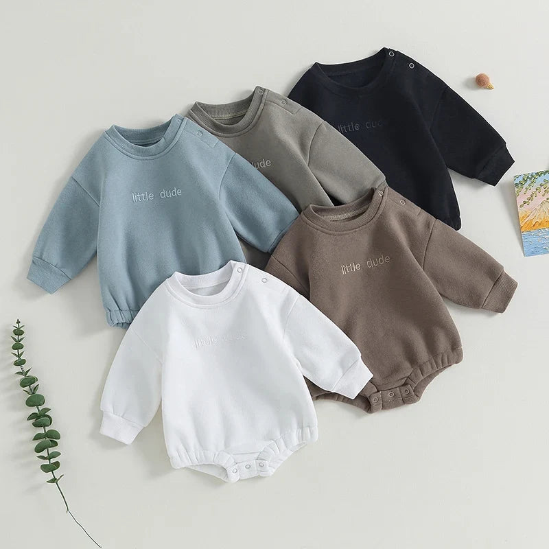 Fashion Newborn Baby Boys Sweatshirt Romper Casual Infant Long Sleeve Letter Embroidery Bodysuit Autumn Winter Jumpsuits Outfits