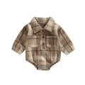 Citgeett Autumn Infant Baby Boy Bodysuit Buttons Lapel Long Sleeve Plaid Pattern Jumpsuit Pockets Fall Clothes