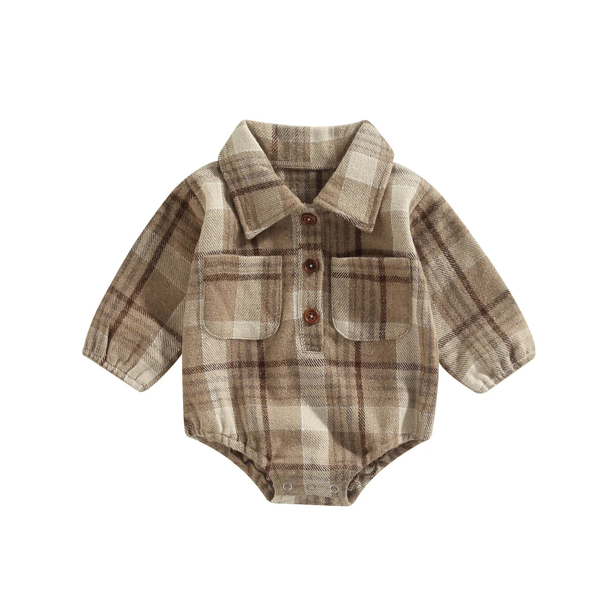 Citgeett Autumn Infant Baby Boy Bodysuit Buttons Lapel Long Sleeve Plaid Pattern Jumpsuit Pockets Fall Clothes