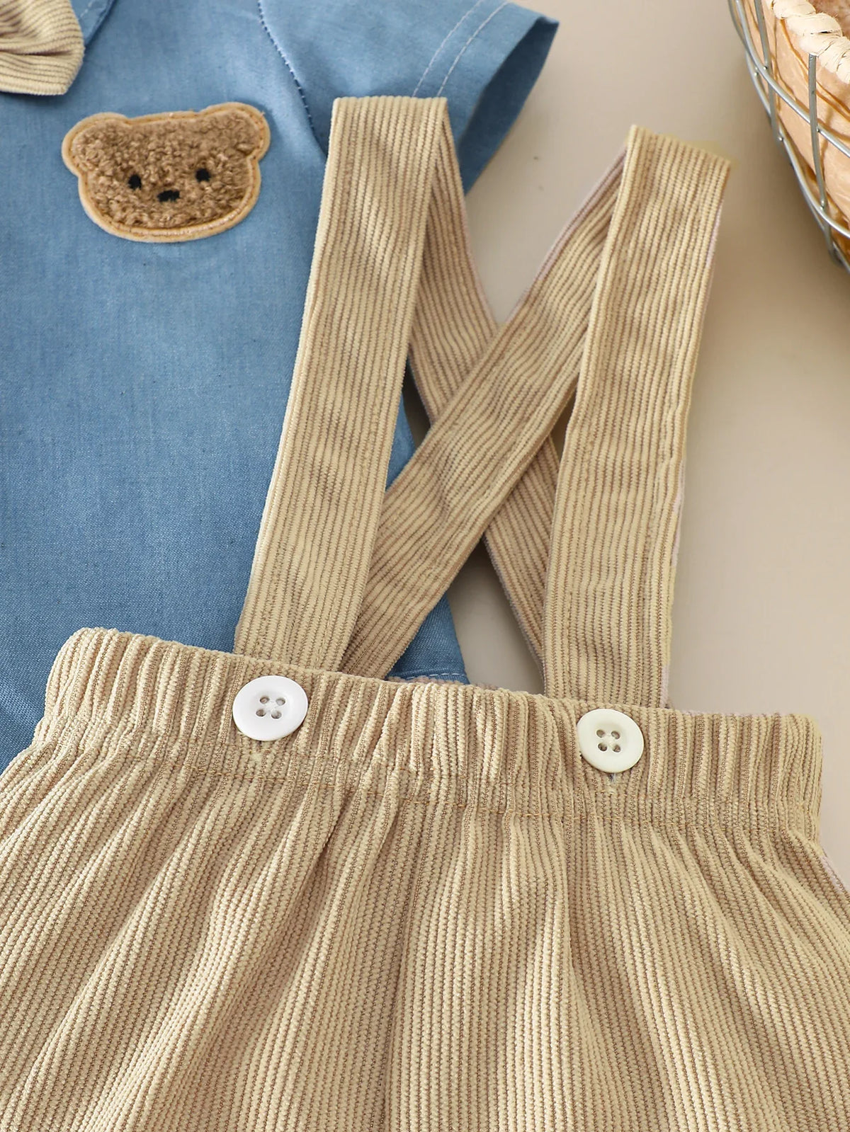 IURNXB Baby Boys 2Pcs Gentleman Outfits Infant Bear Print Short Sleeve Bodysuit & Suspender Shorts Set Casual Wear 1-18M