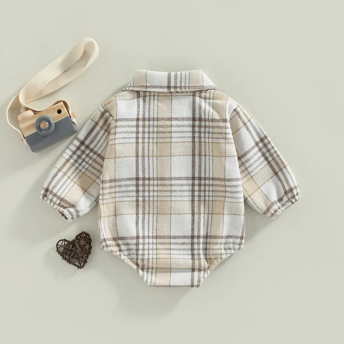 Citgeett Autumn Infant Baby Boy Bodysuit Buttons Lapel Long Sleeve Plaid Pattern Jumpsuit Pockets Fall Clothes