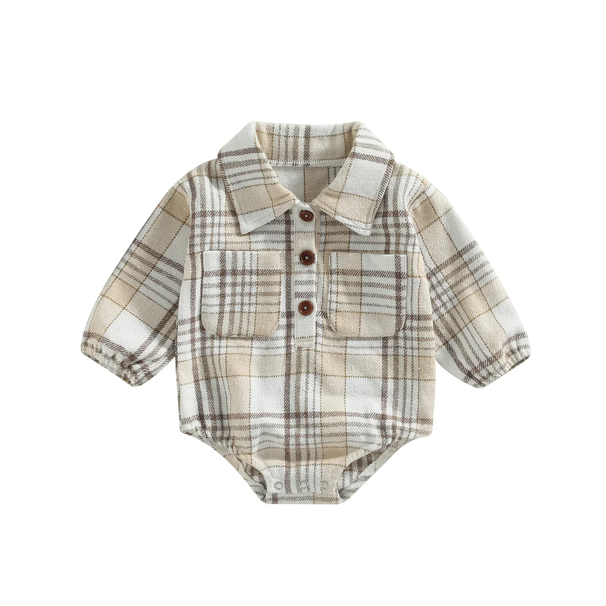 Citgeett Autumn Infant Baby Boy Bodysuit Buttons Lapel Long Sleeve Plaid Pattern Jumpsuit Pockets Fall Clothes