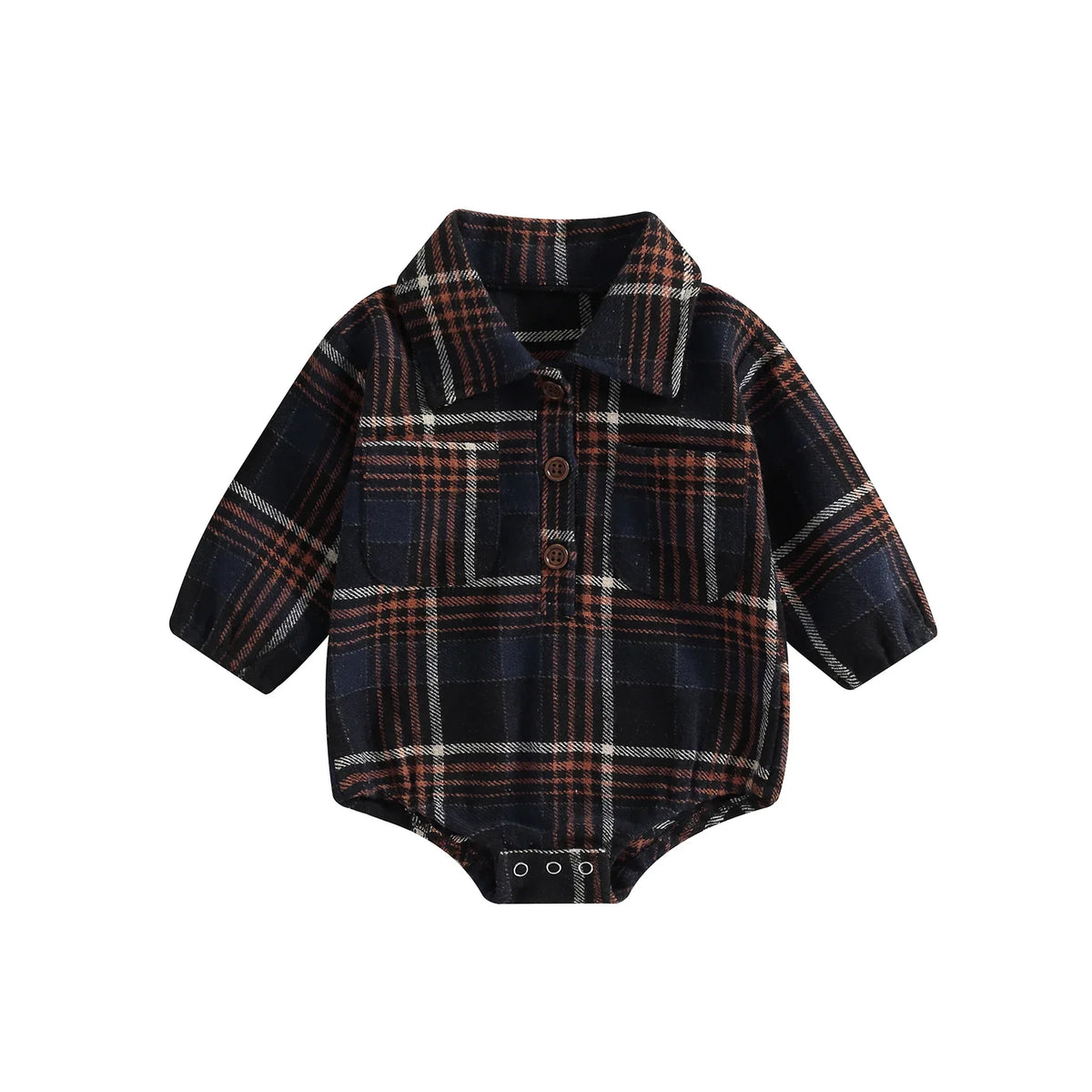 Citgeett Autumn Infant Baby Boy Bodysuit Buttons Lapel Long Sleeve Plaid Pattern Jumpsuit Pockets Fall Clothes